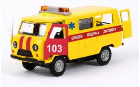 Автомодель Технопарк - УАЗ-39625 СКОРАЯ ПОМОЩЬ (желтая, свет, звук)